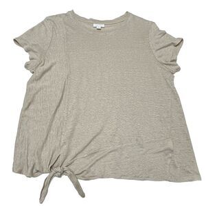 J. Jill Love Linen Natural Top Blouse Women L Beige Side Tie Short Sleeve Casual